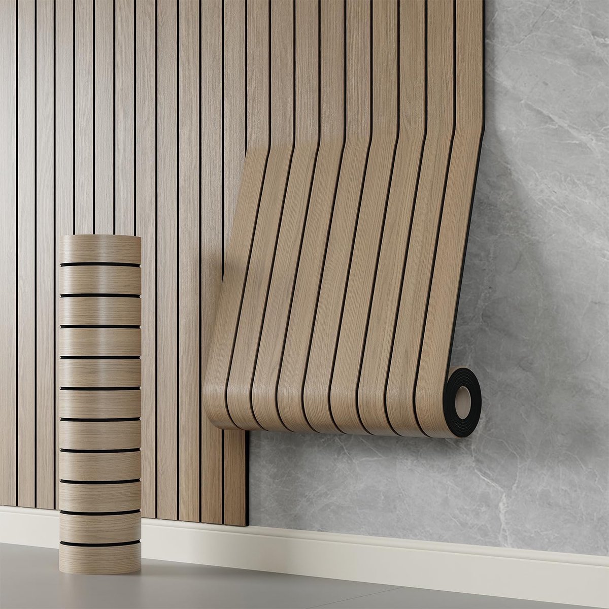Houtkleur 3DH zelfklevende PVC-lamellenwandpanelen 300*40cm, dik zelfklevend behangpaneel met grijze houtnerfstructuur, 3D geluidsisolerende wandpanelen voor wanden en plafonds.