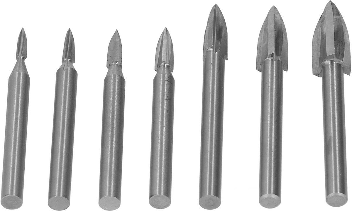 aladdien - Gereedschap voor houtsnijwerk - Graveerboor set - 7 stuks - 6 mm schacht - Houtsnij gereedschap - Geschikt voor acryl - Verschillende kop..