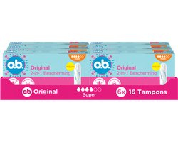 o.b. Original Dynamic Fit Super - 2-in-1 bescherming - tampons - tampon zwaardere menstruatiedagen - 6x16 tampons
