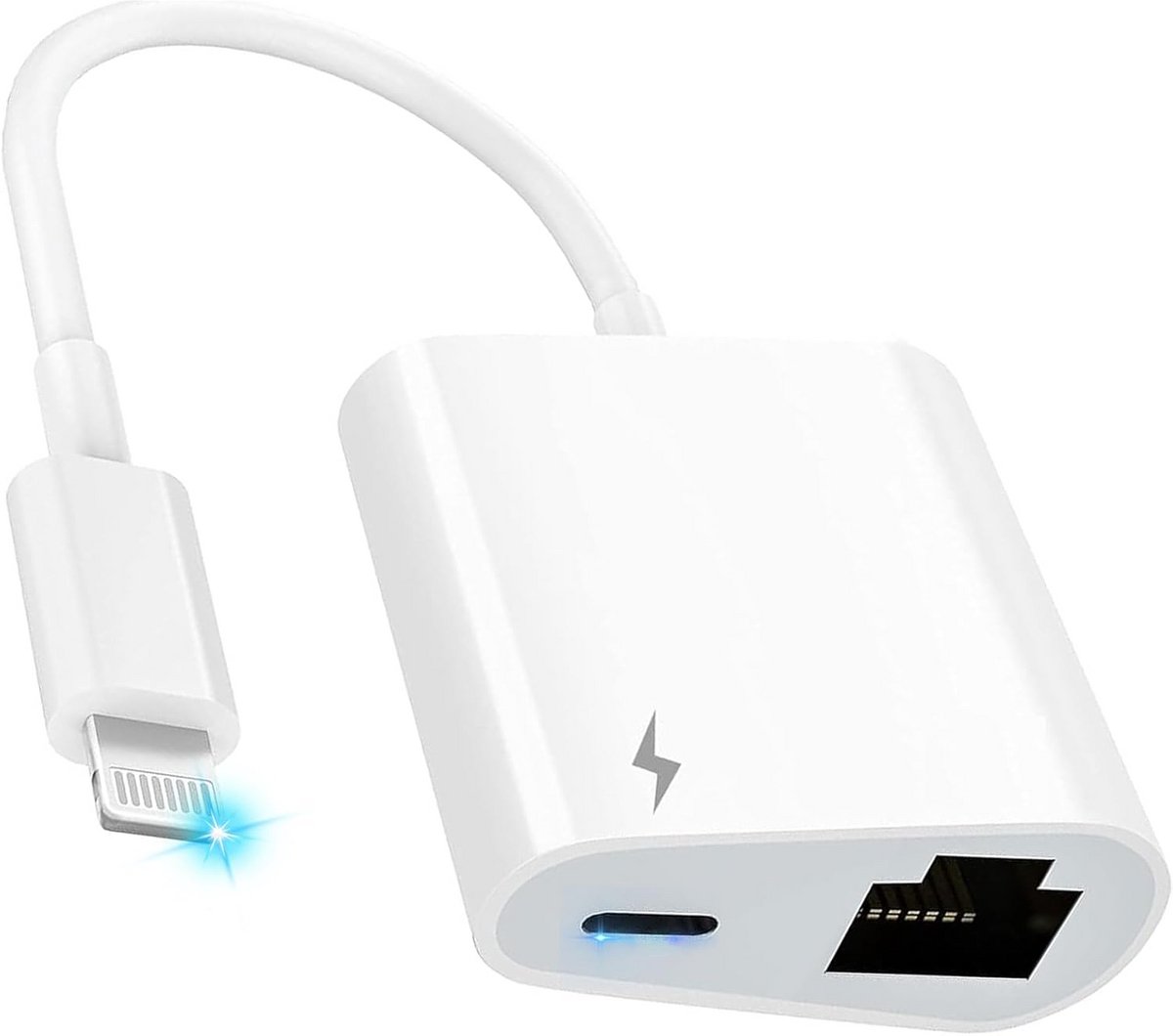 Lighting naar Ethernet-adapter, Lightning naar RJ45 netwerkadapter voor i-Phone/Pad/Pod 2-in-1 netwerkadapter LAN Ethernet RJ45 met laadaansluiting