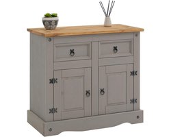 CARO-Möbel Mexico commode Ramon in landelijke stijl commode van massief grenen met 2 laden en 2 deuren, grijs/bruin