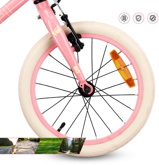 Sun Baby Kinderfiets 16 Inch LOOFI, Fiets voor Meisje 4-6 Jaar, Max 50 kg - licht aluminium frame, met poppenstoeltje, zijwieltjes, mandje, bel, stickers - Roze van Sun Baby — afbeelding 3