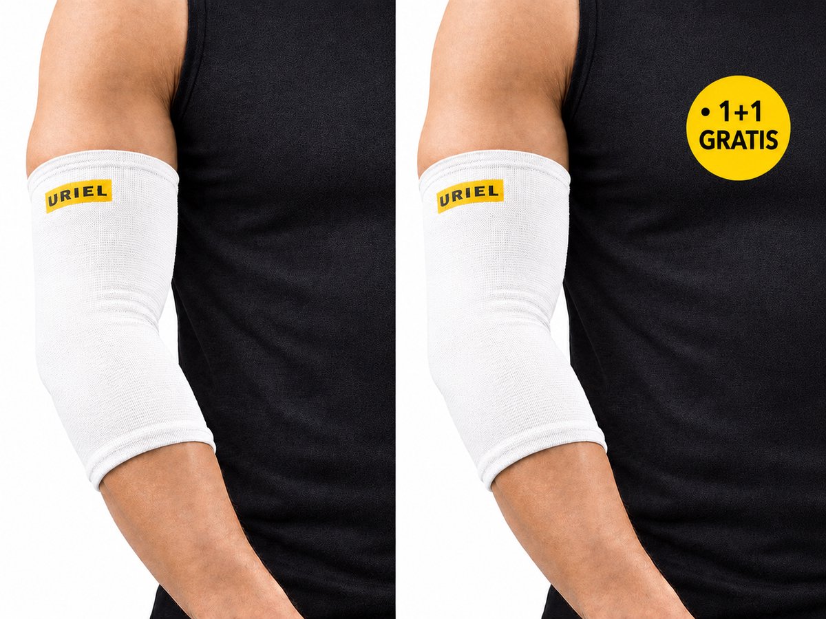 Uriel - Elleboogbrace - Elleboogbandage - Tennisarm & golfarm - Compressie - 1+1 Gratis - Unisex - Wit - Maat XS