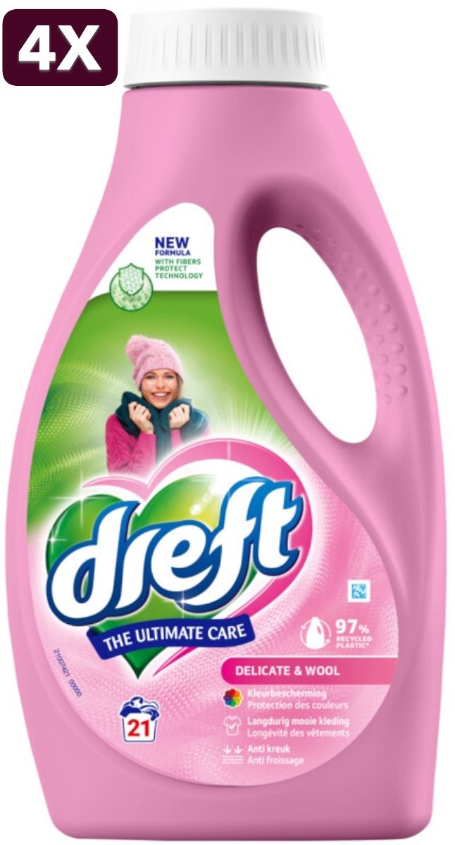 4 x Dreft Vloeibaar Wasmiddel Delicate & Wool 21 Wasbeurten - 945 ml