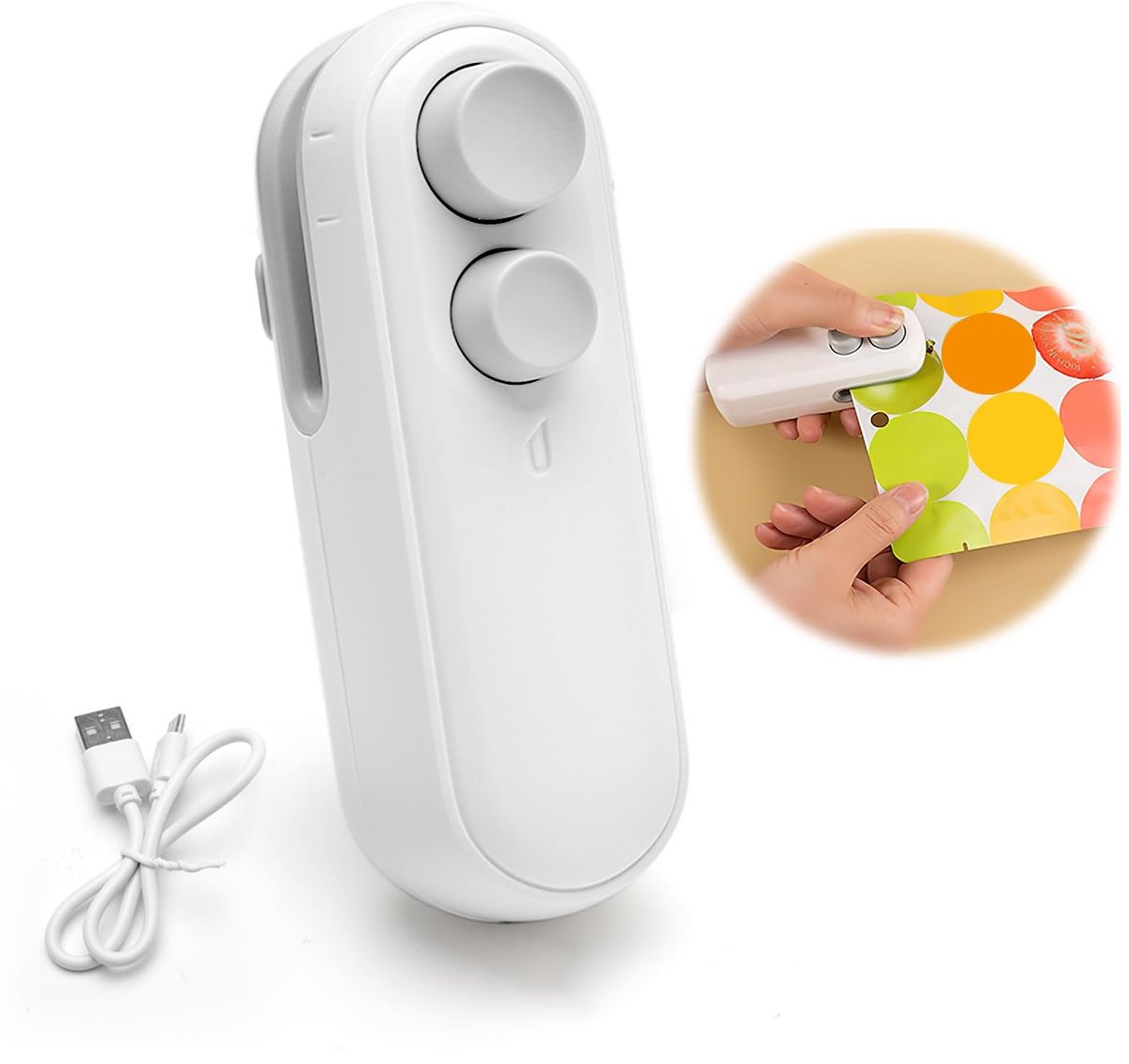 SPHProducts - 2-in-1 folielasapparaat - Handvacuüm-sealer - Compact en oplaadbaar - Off-white - Inlasapparaat voor plastic zakken - Geschikt voor thuis...