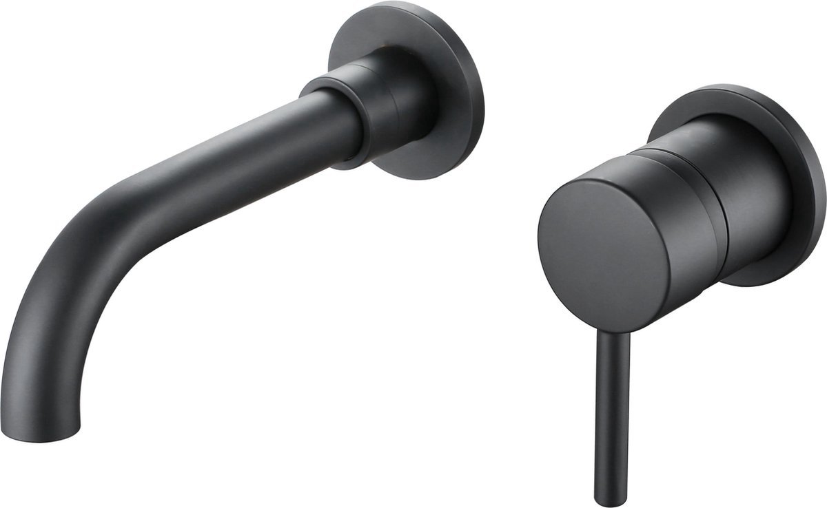 H&F Inbouw Wastafelkraan Messing Mat Zwart Inclusief Inbouwdeel – Luxe Wandkraan voor Badkamer