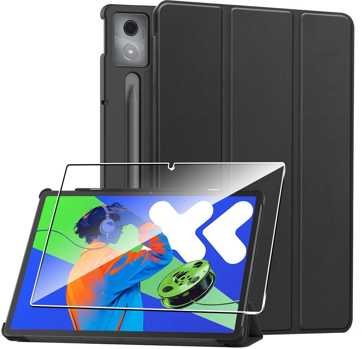 aladdien - Beschermhoes - Gehard glas - Ultradun - Zwart - Schokbestendig - TPU bescherming - Geschikt voor Lenovo Tab P12 12,7 inch 2024