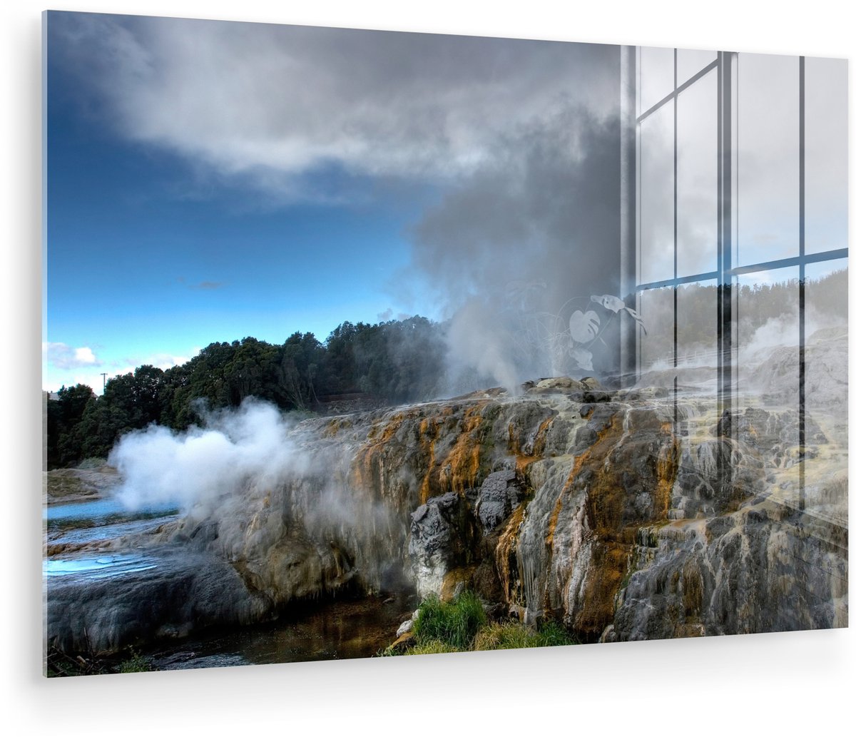 ® Glasschilderij 120x80 cm - Schilderij acrylglas - De Whakarewarewa geisers in Nieuw Zeel