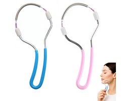 2 Stuks - gezichtshaar verwijderaar - ontharing veer - RVS Facial Hair Remover Veer - ontharing veer gezicht - geen batterijen nodig - Roze & Blauw - Portable Epilator voor Wenkbrauwen Gezicht Kin Bovenlip 11x5,3cm