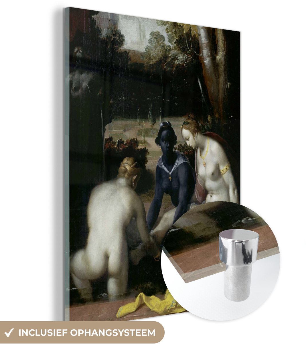 ® Glasschilderij 90x120 cm - Schilderij acrylglas - Het toilet van Bathseba - Schilderij v