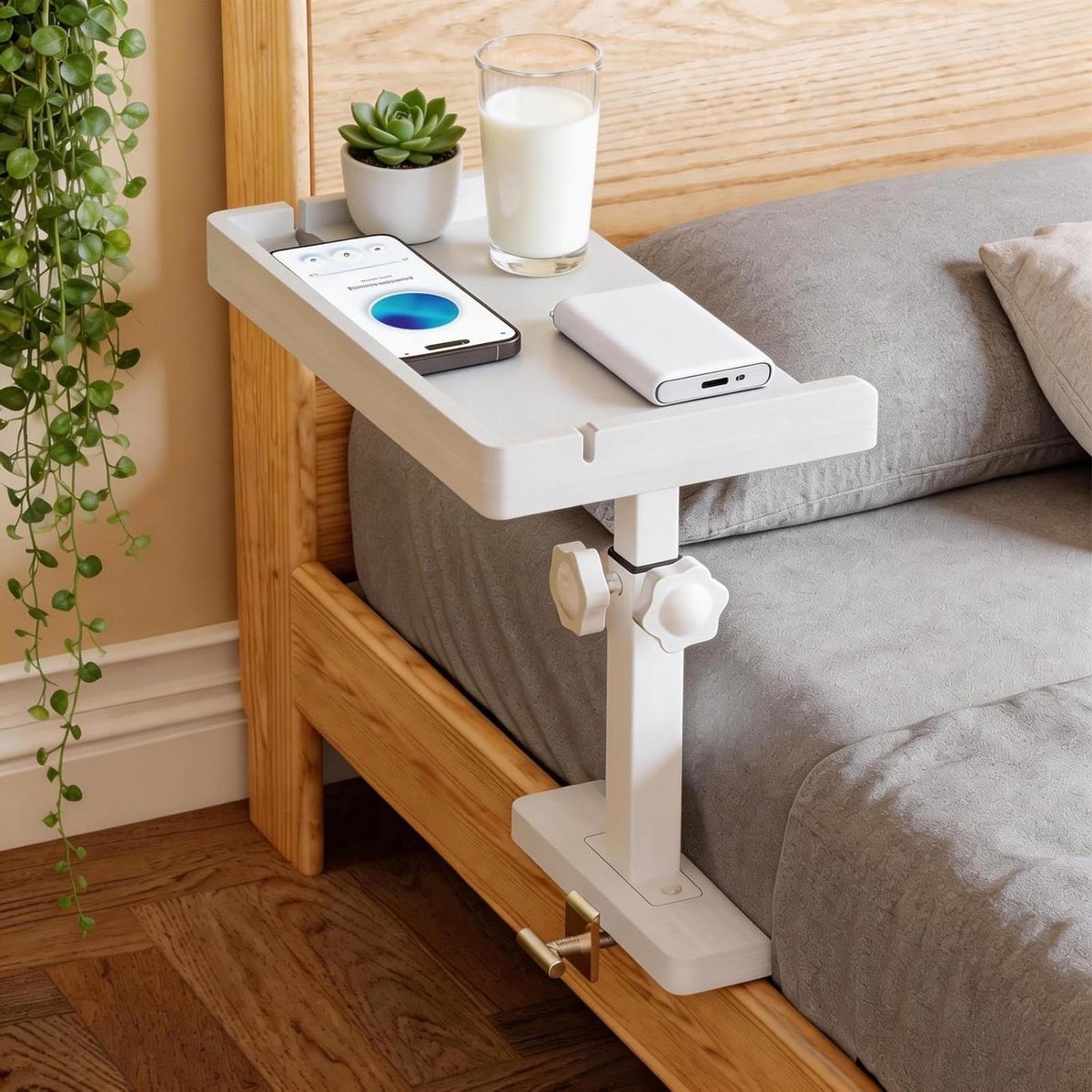 Bedplank Organizer - Nachtkastje - Opbergen Bed - In hoogte verstelbaar - 35 x 20 cm - Wit