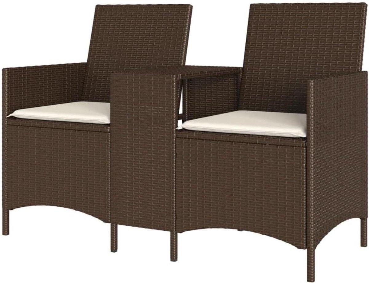 Tuinbank met Tafel - Buitenbank Loungebank - Ontspannen in de tuin - Inclusief kussens - 2 zits - Bruin
