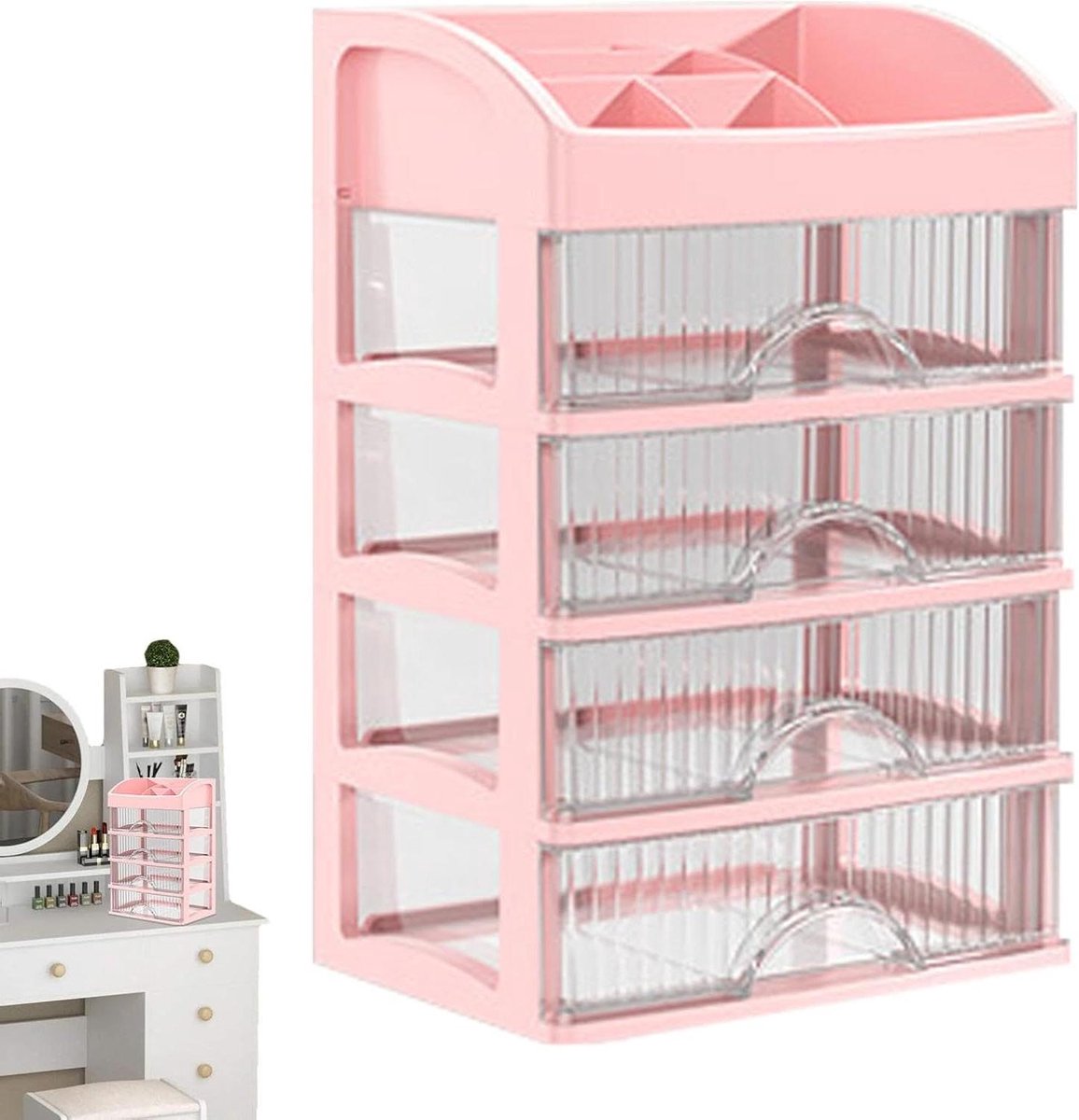 Bureaulade Organizer - Opbergkastje - Bureau Organiseren - Transparant Ontwerp - 3 Lades - Roze