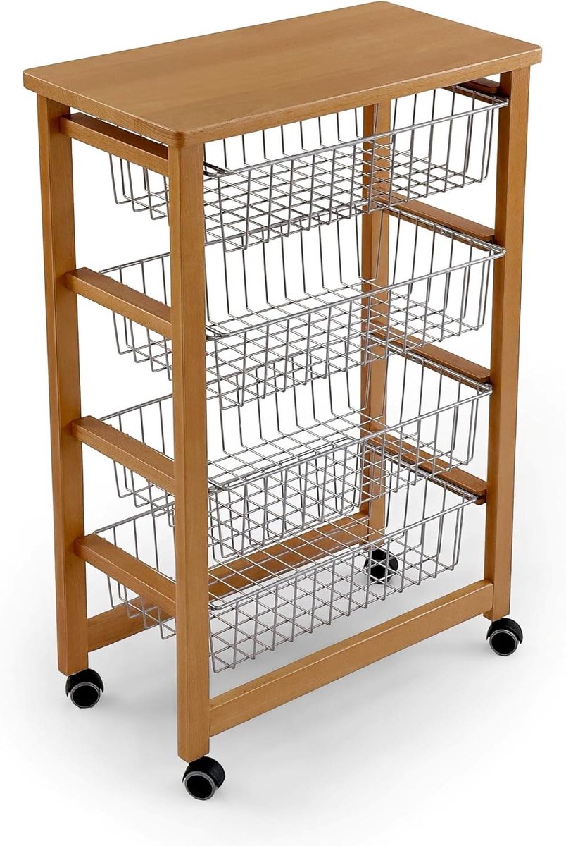 Keukentrolley - Serveertrolley - Keuken organiseren - Massief beukenhout - 84 cm hoog - Kersen