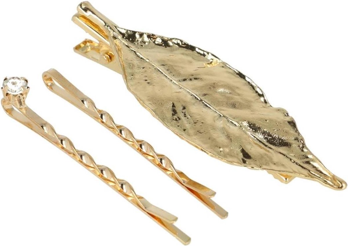 Haarspeld Set - Bladvorm Schuifspeldjes - Kapsel Stylen - Verfijnde Details - Set van 3 - Goud