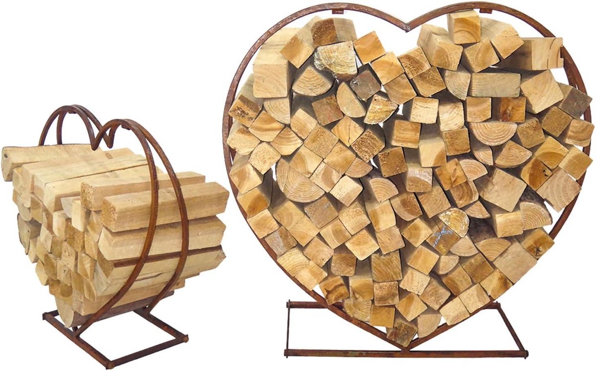 Stapelrek Haardhout - Stapelbak Set - Haardhout Opslag - Hart Design - Set van 2 - Bruin