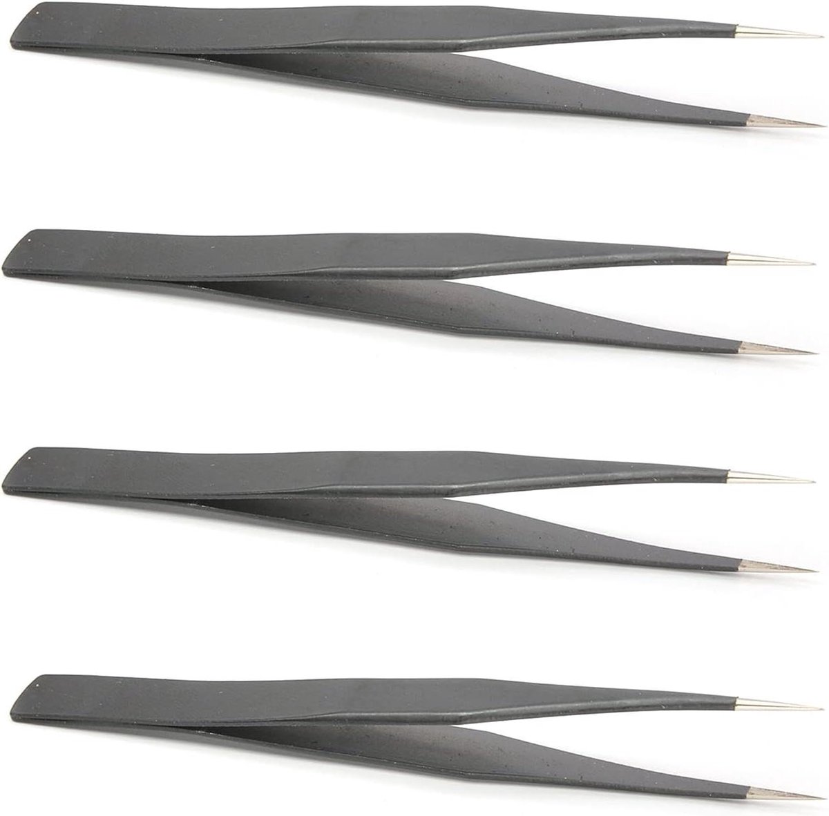 Antistatische Pincet Set - ESD Pincetten RVS - Precisiewerk - Gebogen Punt Ontwerp - 123mm - Zilver