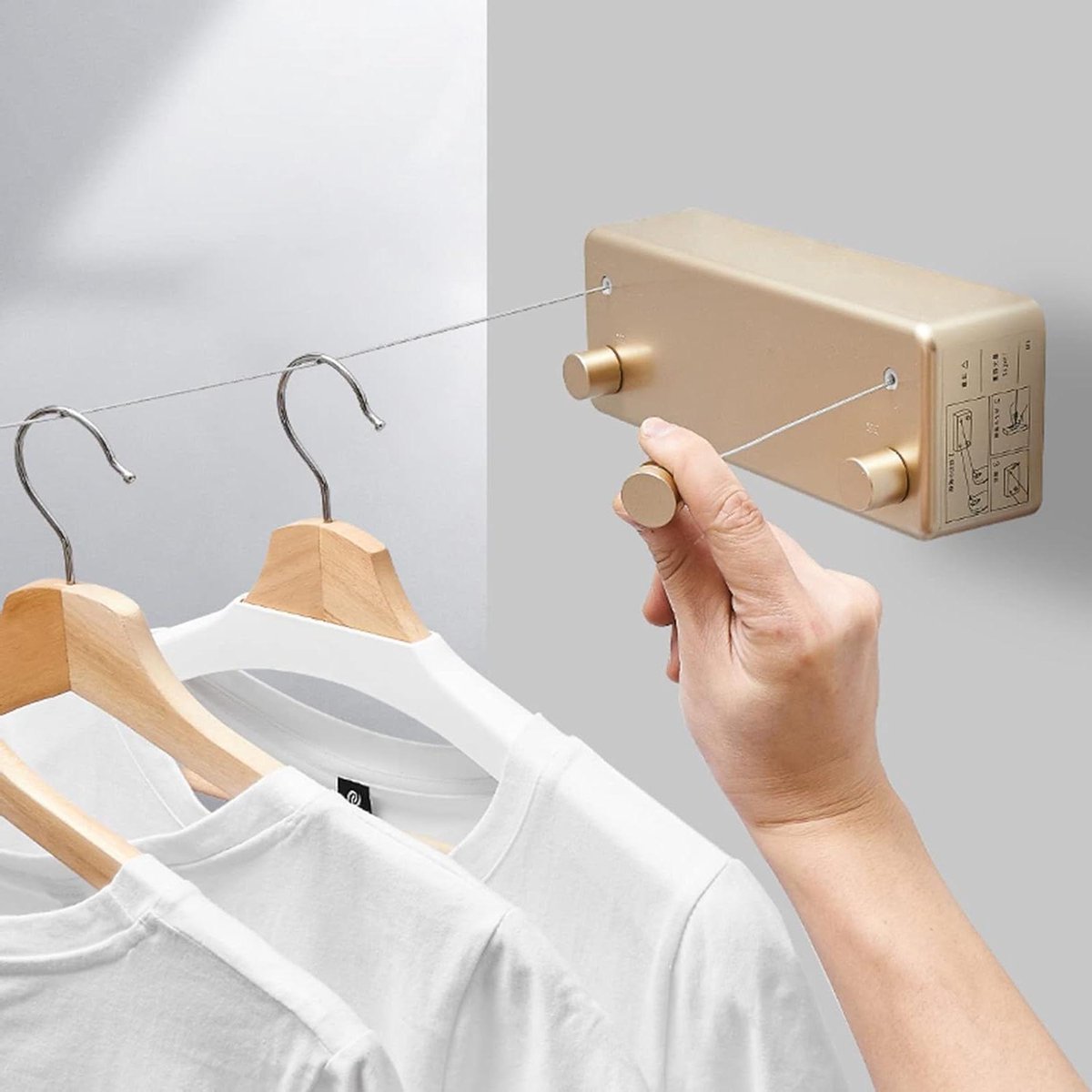Intrekbare Waslijn - Droogrek Waslijn - Kleding Drogen - Dubbele Lijn - 4.2m - Goud