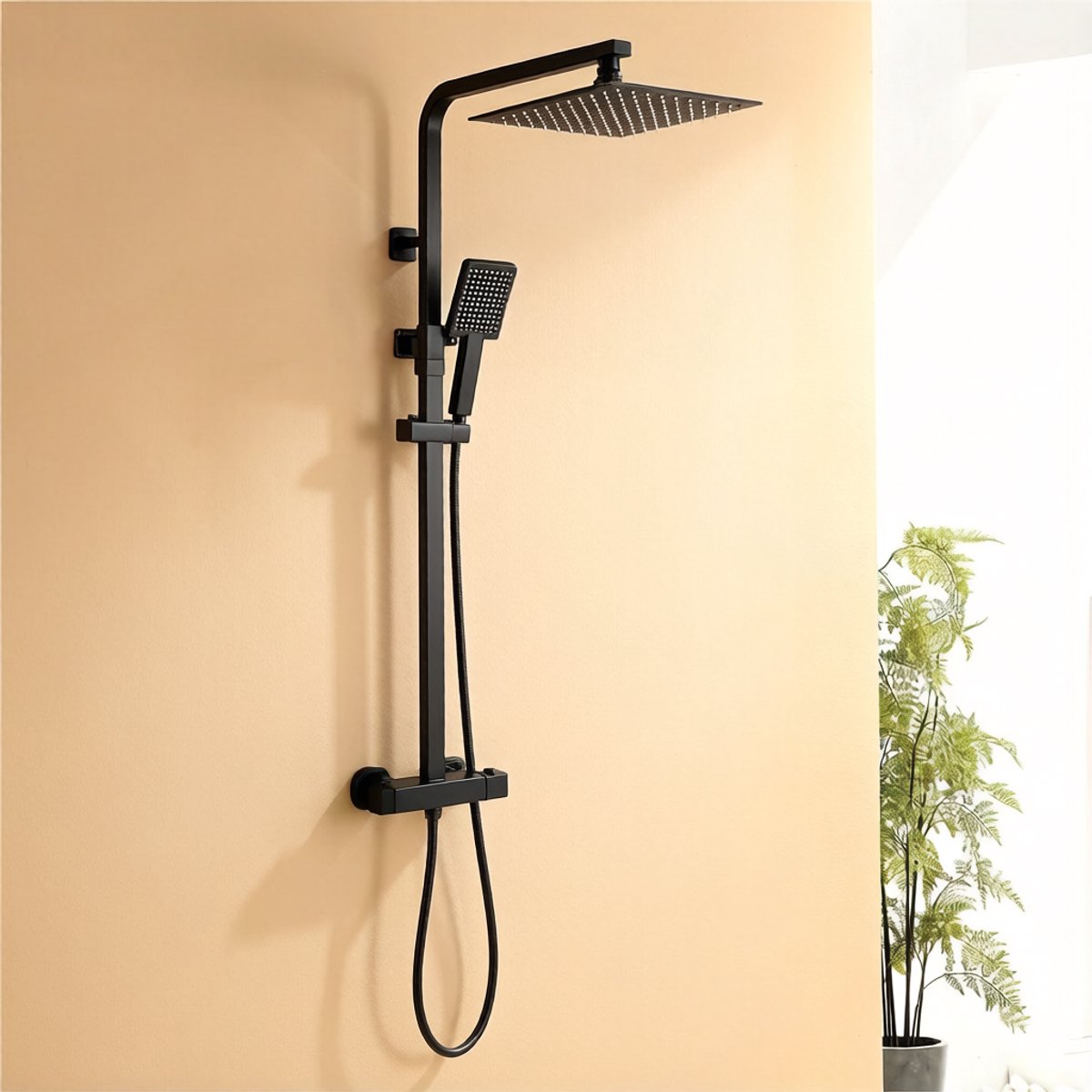 Sofetiy Max Regendouche met Thermostaatkraan - RVS Doucheset - Ø 30 cm Douchekop - Regendoucheset - Verstelbare Hoogte 82-125 cm - Waterbesparend - Zwart