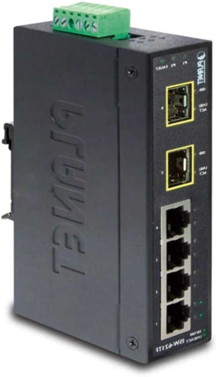 Netwerkhub - Netwerk switch - Industriële installatie - Laag 2 functies - 4 poorten - Zwart