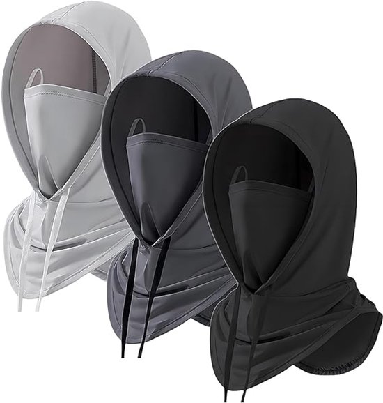Set van 3 bivakmutsen, met zon- en UV-bescherming, ademend masker dat het hele hoofd bedekt, unisex, geschikt voor activiteiten zoals motorrijden en vissen.