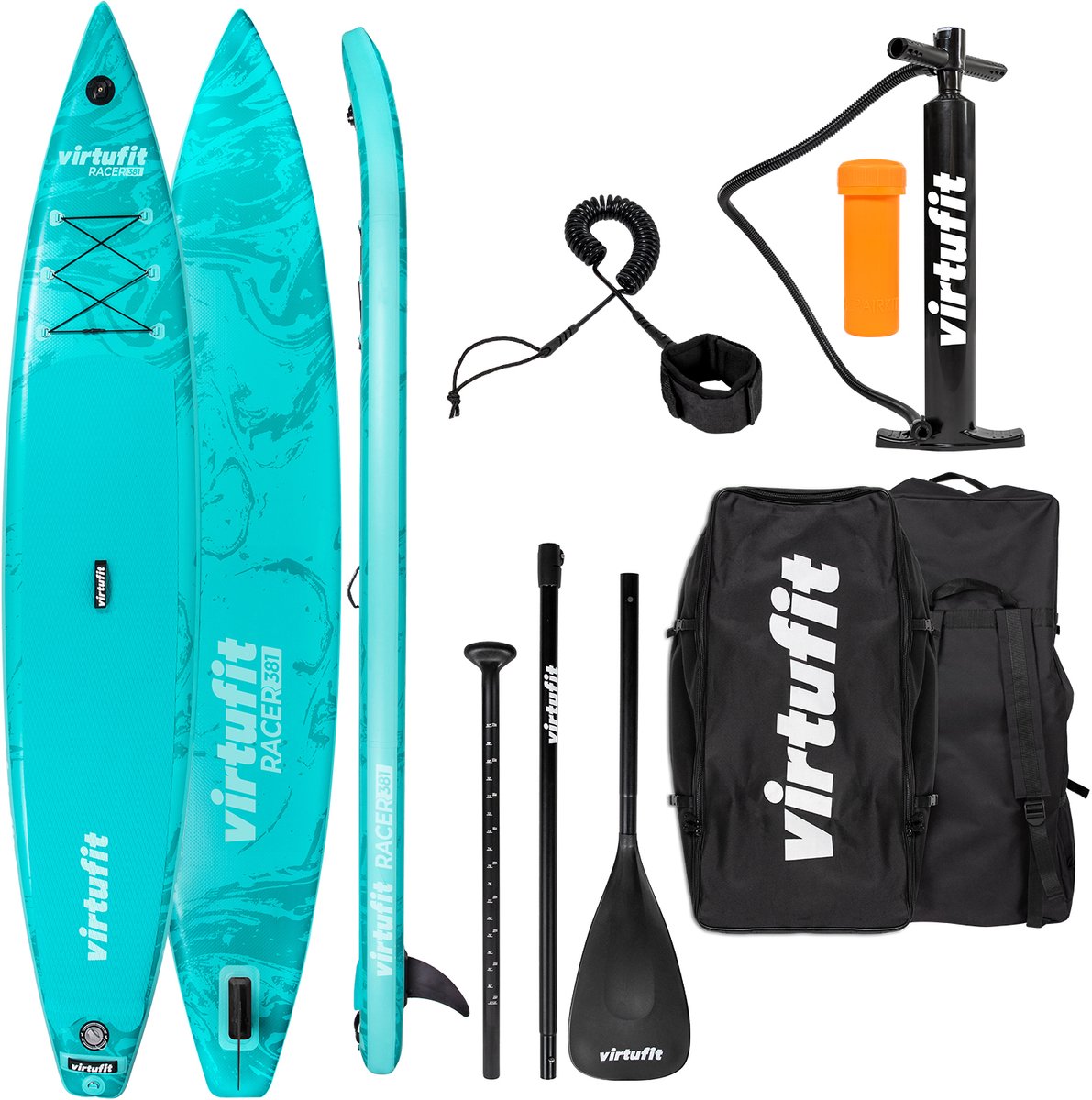 Bol.com VirtuFit Racer Opblaasbaar SUP Board 381 cm - Met GoPro Mount, Kickpad & Accessoires - Inclusief Verstelbare Peddel, Pom... aanbieding