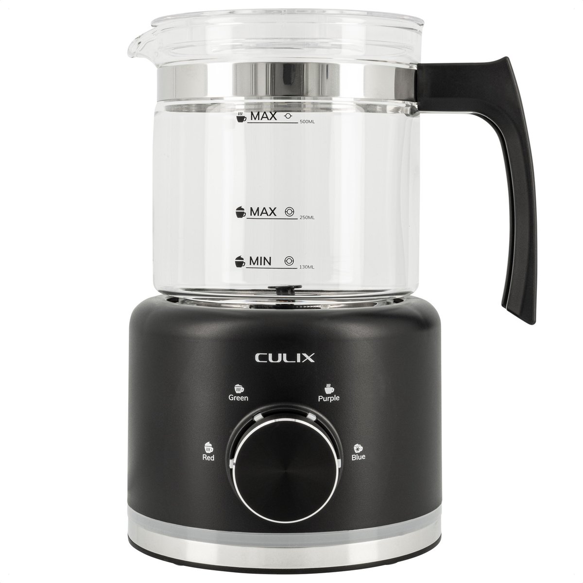 Culix Glazen Melkopschuimer – PFAS-vrij – Barista – Elektrische Melkopschuimer – Vaatwasserbestendig – 4 Programma’s – Koud & Warm Schuimen – 500 ML – Zwart