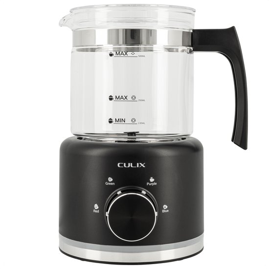Culix Glazen Melkopschuimer – PFAS-vrij – Barista – Elektrische Melkopschuimer – Vaatwasserbestendig – 4 Programma’s – Koud & Warm Schuimen – 500 ML – Zwart
