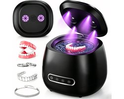 Ultrasoon gebitsreiniger - 48 kHz draagbare gebitsreinigingskamer - Ultrasone Reiniger - Kunstgebit & Prothese Schoonmaken - geschikt voor kunstgebitten, mondbeschermers, beugels, aligners, tandenborstels, sieraden - zwart