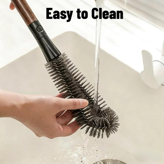 Bekerborstel - flessenborstel - 2-in-1 borstel - schoonmaakborstel - schoonmaakaccessoires - geschikt voor bekers, blenders, theepotten en babyflesjes - grijs - 33,5*6 cm — afbeelding 4