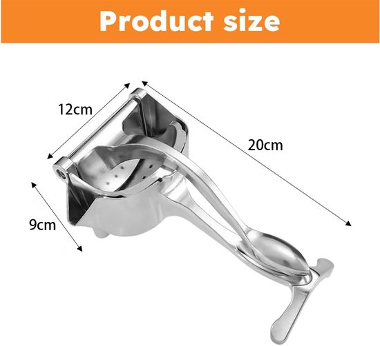 Citruspers - Handpers Citroen Limoen - Vers Sap Maken - Ergonomische Handgrepen - 18.7x11.2x9.3cm - Zilver — afbeelding 5