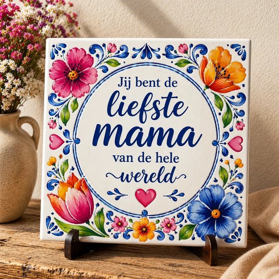 Moederdag Tegeltje 15 x 15 cm – Jij bent de liefste mama van de hele wereld – Cadeau voor Moeder – Keramiek Decoratie