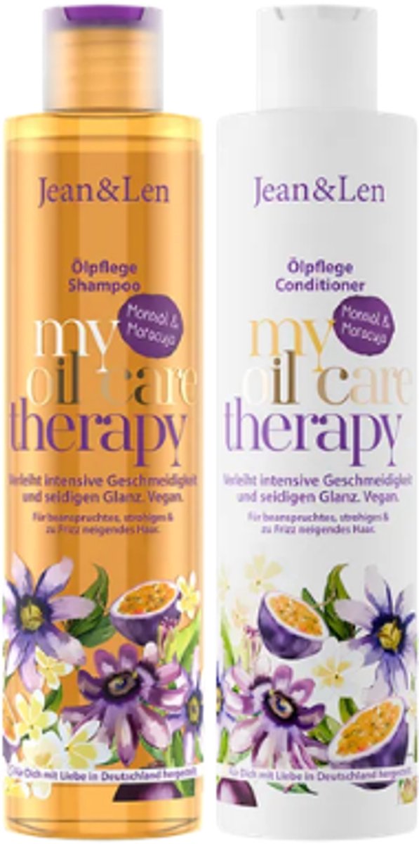 Jean & Len My Oil Care Therapy Shampoo + Conditioner Monoi-olie & Passievrucht | 2x 300ml - Combi-verpakking | Vegan Oil Care Haarshampoo & Conditioner