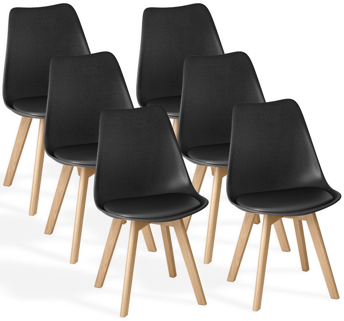 Xbro Eetkamerstoel Set van 6 - Kuipstoel met Houten Poten - Eettafelstoel - Keukenstoelen set 6 met Schuimzitting - Zwart