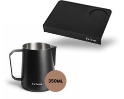Tu Grano Melkkan 350ml + Tampermat Bundel - RVS Melkkannetje Zwart - Antislip Tampingmat - Barista Set