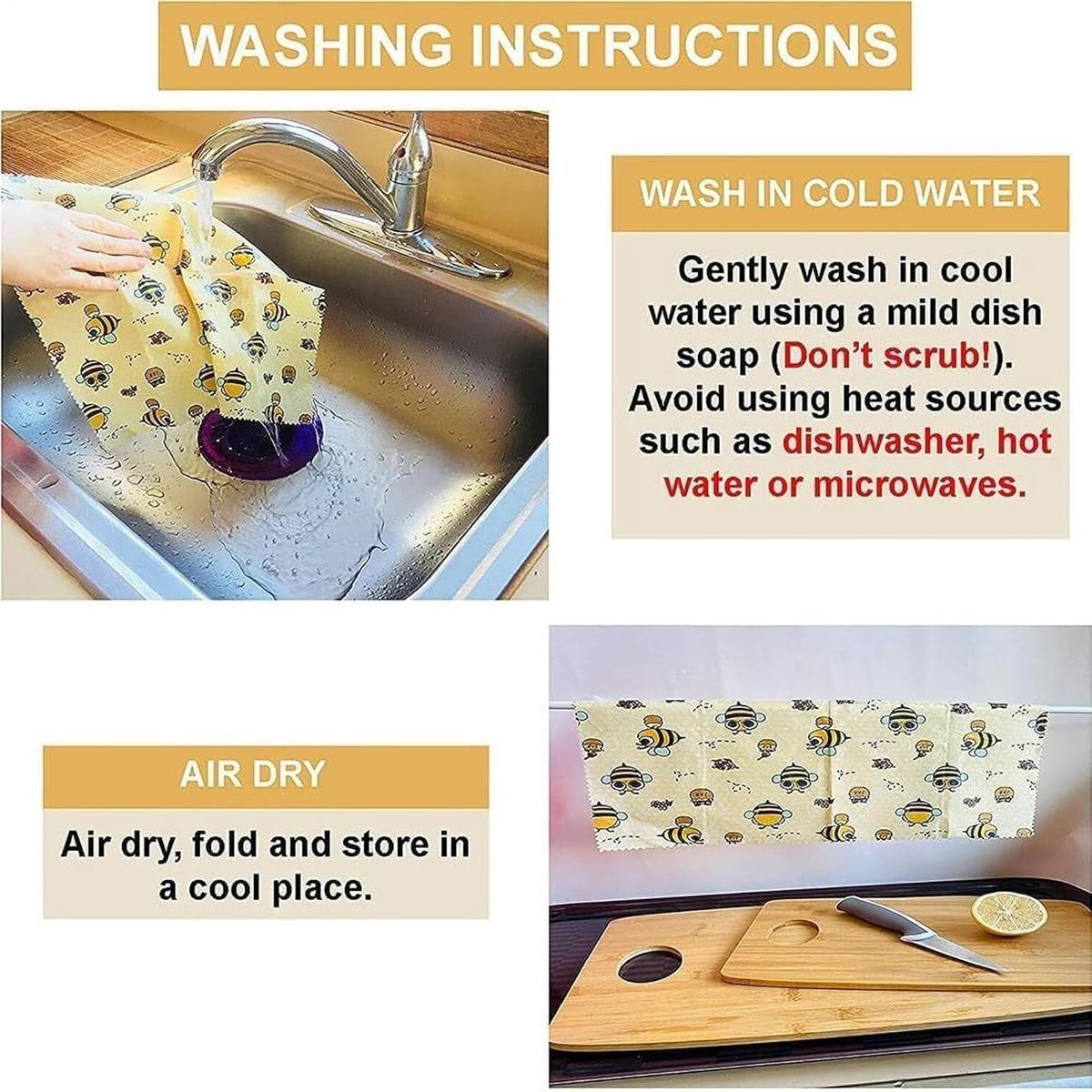 Bijenwasdoeken - Herbruikbare wraps - bijenwasfolie - Bijenwas doek - boterhamzakje - Duurzaam - vershoudfolie - Beeswax wraps - grootte bedekken brood, kaas en meer veilig verpakken - Set van 3 (S/M/L) — cadeau in Kookcadeaus - foto 2