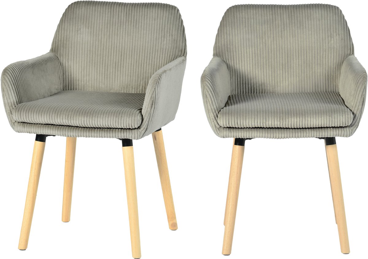 Meubles Cosy ELIA Eetkamerstoel - Set Van 2 - Lichtgrijs - Fluweel Ribstof -- Houten Poten - Scandinavisch Design