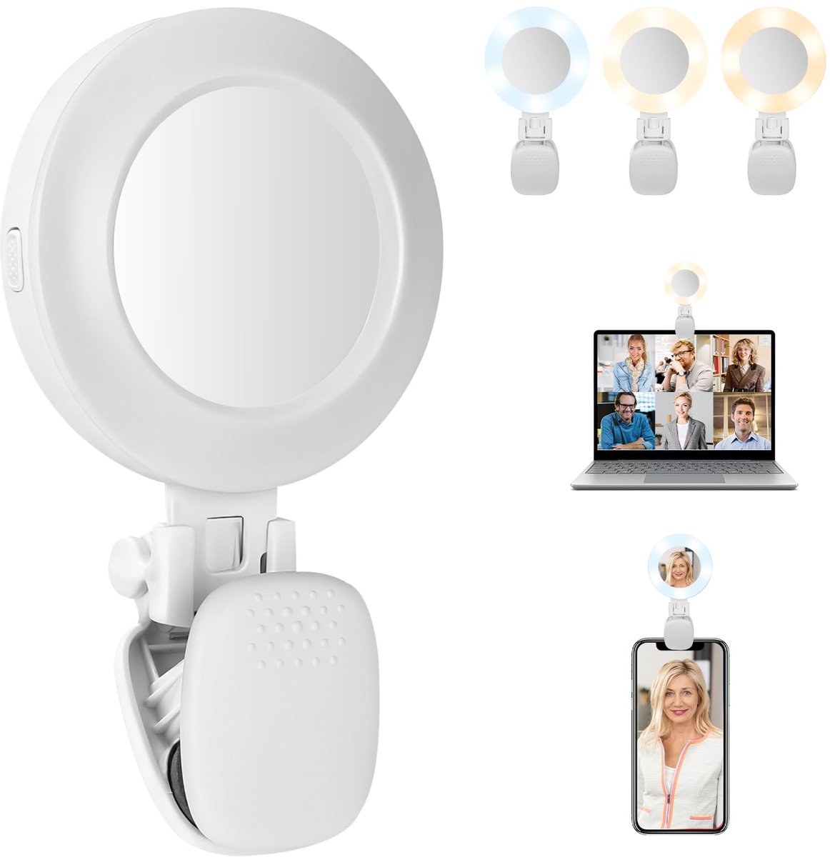 carmdering - Ringlamp - selfie ringlicht met spiegel - 3 kleurmodi en 5 helderheidsniveaus - 180° draaibaar - voor video,livestream