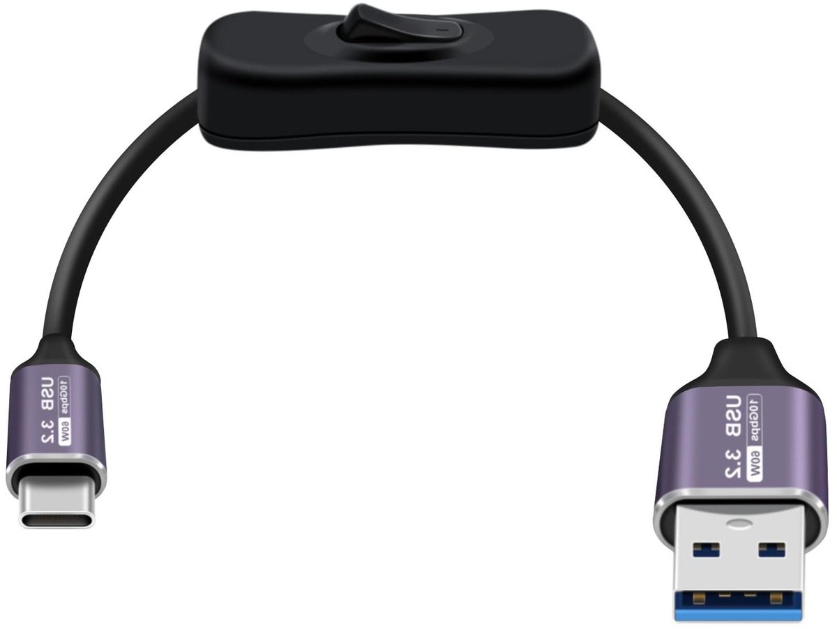 USB C naar USB A Kabel - Type C Kabel - Snel Laden Gegevens - Met PD Schakelaar