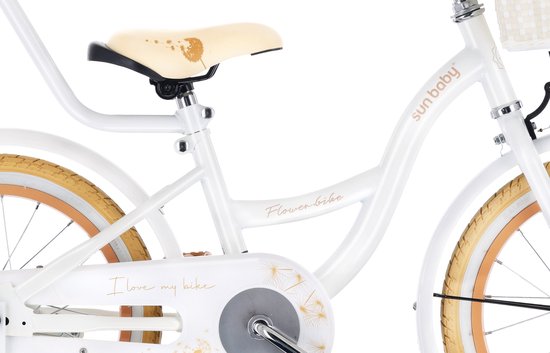 Flower Bike Fiets voor een meisje van 4 tot 6 jaar, 16 inch Wit Beig, met fietsbel, zijwieltjes, duwstang en stuurmandje van Popal — afbeelding 2