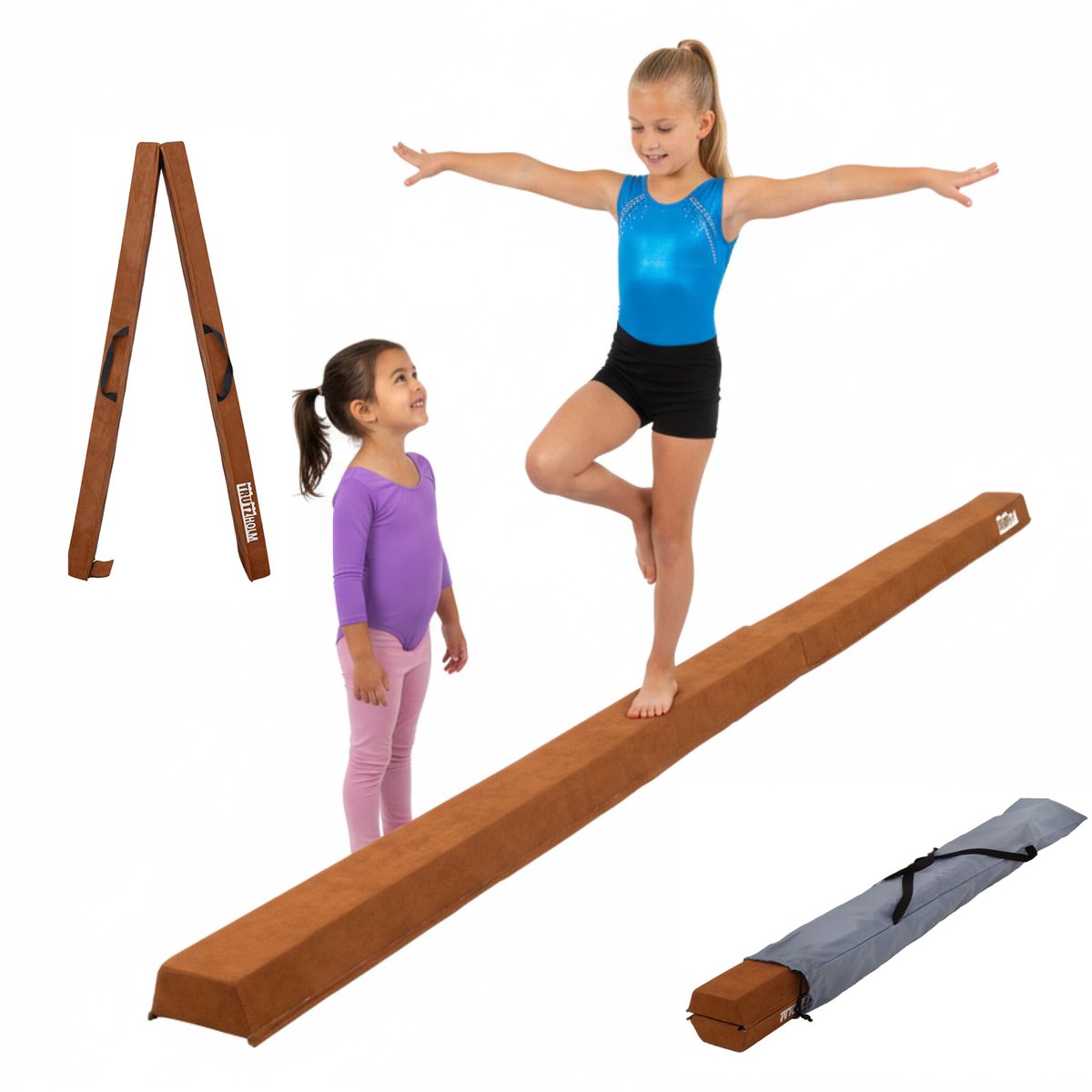 Schwebebalken 240 cm klappbar auf 120 cm Turnbalken inkl. Tragetasche Balancierbalken in Braun