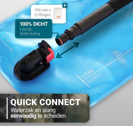 Timto Hydro 1.5L Waterzak met Slang - Drinkzak Drinksysteem Rugzak - BPA Vrij - Lekvrij - Camelbak - Hydratatie voor Hardlopen, Wandelen, Fietsen, Festival, Kamperen & Outdoor - Drinkrugzak - Universeel Drinkreservoir - Geurloos - Smaakloos - Camping van Merkloos — afbeelding 2