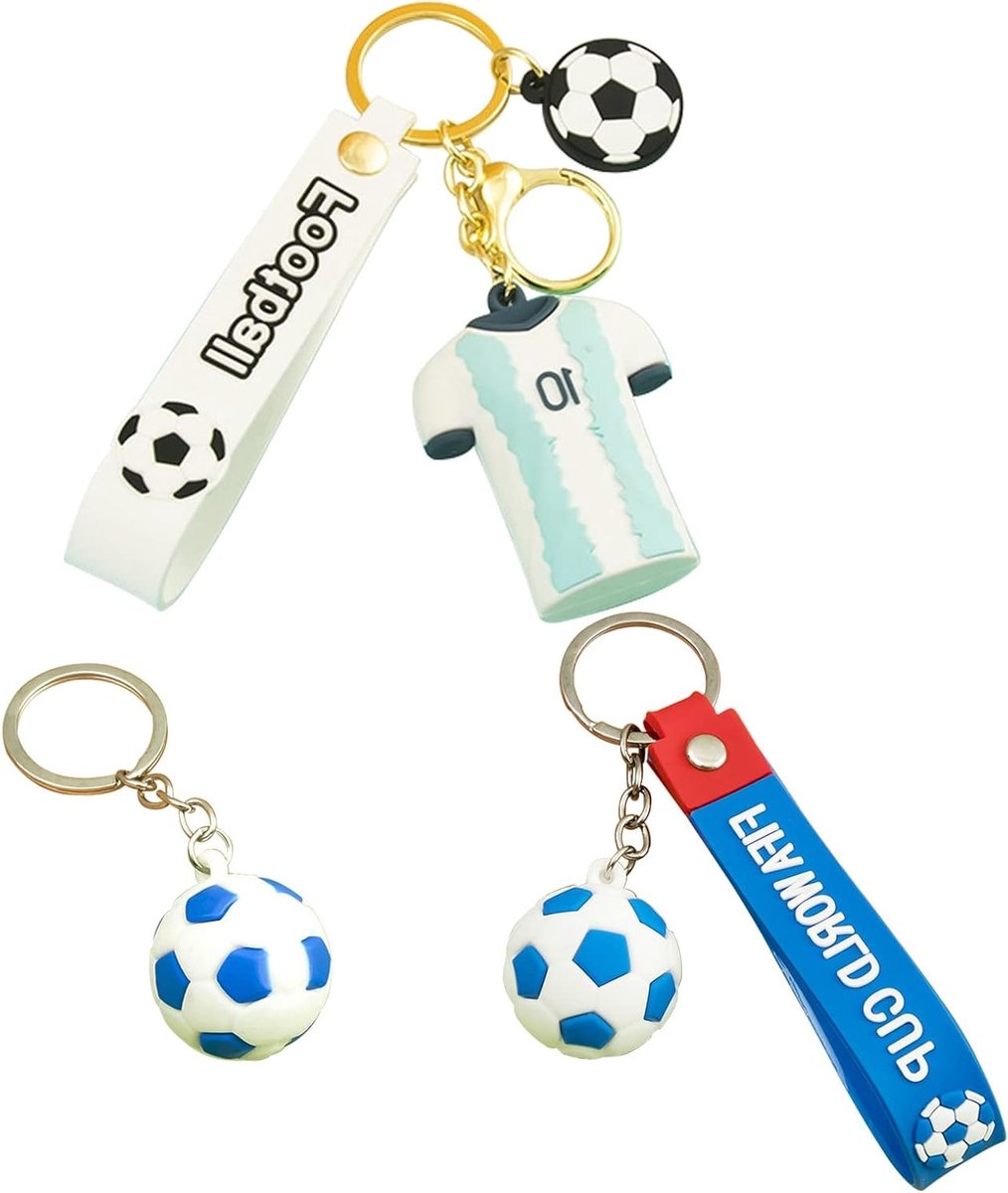 Voetbal Sleutelhanger Set van 3, 3D Cartoon Silicone Sleutelhangers, Perfect voor Souvenirs en Rugzakdecoraties voor Voetbalfans