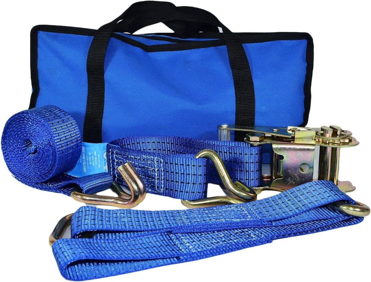 Spanbanden Set - Autobanden Ratelbanden - Voertuigen Zekeren - Dubbele Vergrendeling Ratel - 3 meter - Blauw