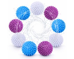 Set van 9 Drogerballen voor Wasdrogers, Wasballen voor Donsjassen, Herbruikbare Drogerballen, Droogballen, Wasballen voor Wasmachine, Drogerballen voor Huishoudelijke Kleding (Blauw, Wit, Paars)