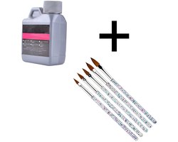 DW4Trading Acryl Vloeistof + 5 Penselen - Liquid Monomer - Nagellak - Nagels - Fles 120 ml