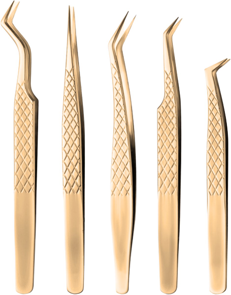 YUBBI Wimperextension Pincet Set - Isolatie pincet - Volume - Precisie Pincet - Epileer - 5 Stuks - Goud