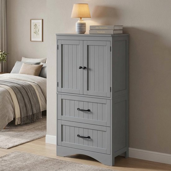 Armoire de rangement Bealife AP116 avec 2 tiroirs et 2 portes – Étagères réglables – Convient pour le bureau, la salle de bain ou la chambre – Gris