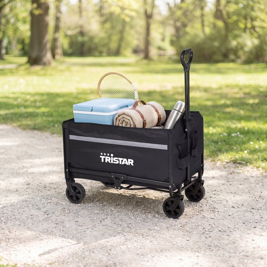 Tristar Bolderkar Opvouwbaar – 120 L – 100 kg Draagvermogen – Staal – Zwenkwielen – Inklapbare Bolderwagen Met Laadklep - Incl. Waterdichte Hoes - Compact - Festival - HC‑0917 — afbeelding 3