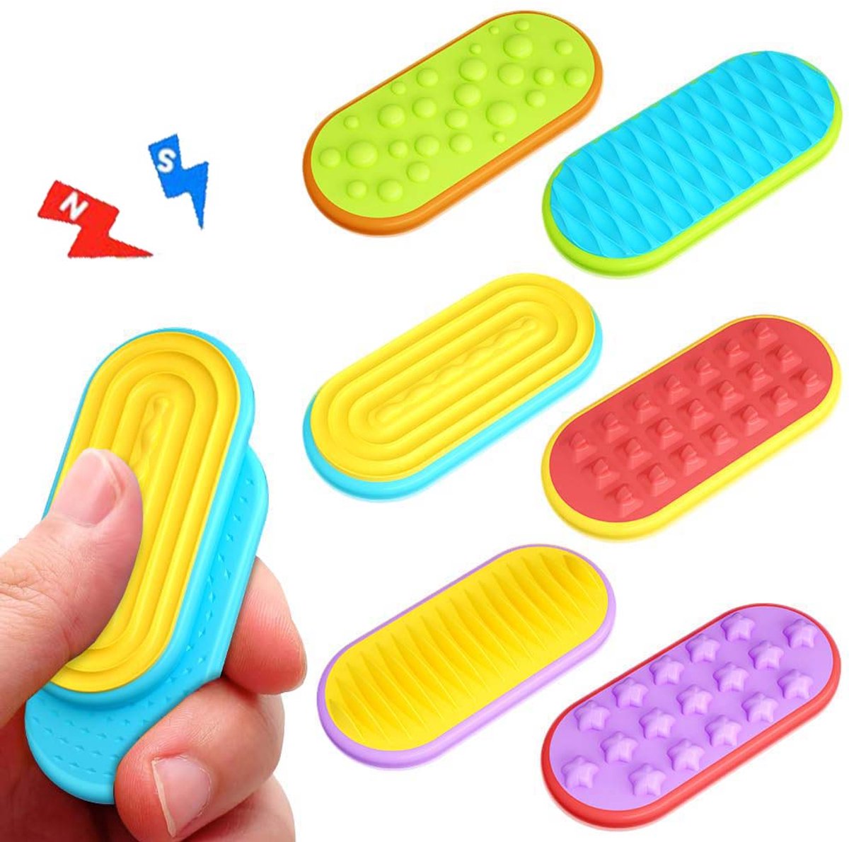 Fidgetspeelgoed, sensorisch magnetisch duwspeelgoed, set van 6 stressverlichtend sensorisch speelgoed, antistressspeelgoed voor kinderen en volwassenen, angst, ADHD en autisme, stil fidgetspeelgoed